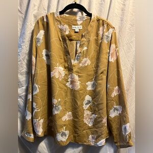 Ava & Viv floral blouse mustard yellow with white flowers size 1XL